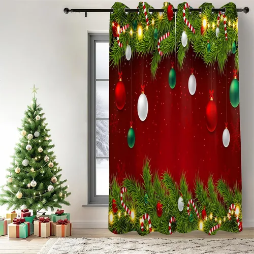 Vista 13 de Renaiss Cortinas opacas de Navidad con tablones de madera rústica para dormitorio, con ojales, estampado de copos de nieve navideños, cortinas