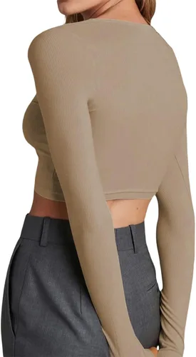 Vista 5 de Camiseta sexy de manga larga con botones para mujer, estilo Henley, talla Y2K 90, E-Girl Streetwear