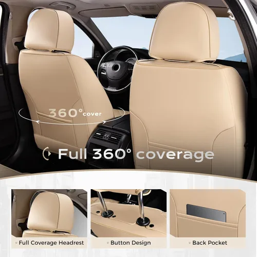 Vista 3 de Coverado Funda de asiento de automóvil, funda de asiento delantero para automóvil, protector de asiento de automóvil de cuero impermeable, fundas