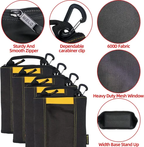 Vista 24 de Bolsa de herramientas de lona con cremallera MELOTOUGH, bolsa de herramientas con cierre, bolsa de malla resistente con ventana, ojales para colgar