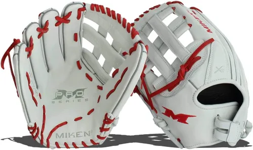 Vista 18 de Miken Pro Series - Guantes de sóftbol de lanzamiento lento, 13 pulgadas, blanco/rojo