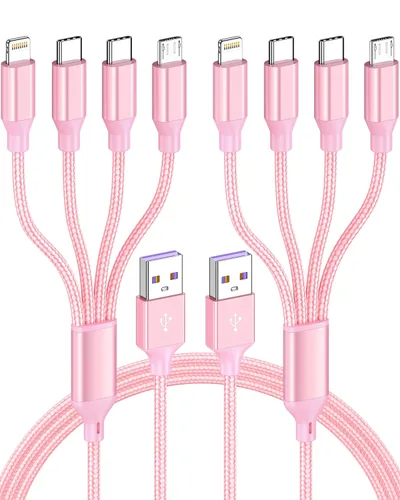 Vista 10 de Doub Tyep-C 4 en 1 cable de carga múltiple de 4 pies, cable de carga de nailon trenzado Lightning para iPhone, cable de carga universal con tipo C