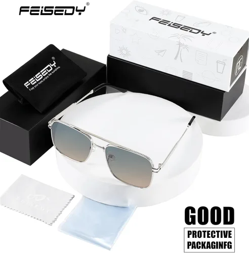 Vista 7 de FEISEDY Gafas de sol de aviador para hombre, marco de metal retro 80S UV400 B2845