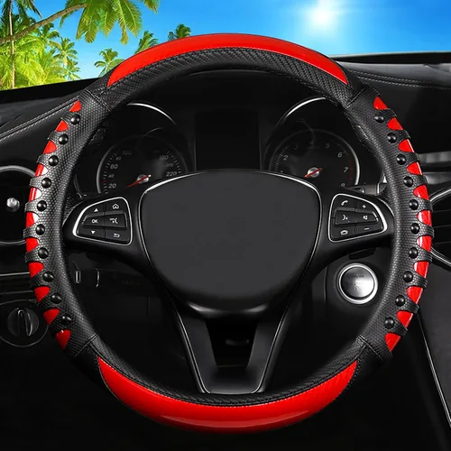 Vista 22 de Funda de cuero para volante de automóvil, material Panapi, universal de 14.5-15 pulgadas, antideslizante, transpirable, fundas para volante