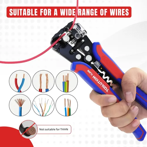 Vista 6 de Herramienta pelacables autoajustable 3 en 1, pelacables, prensado y corte de cables eléctricos de alta resistencia para 10-24 AWG
