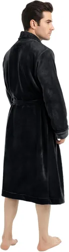 Vista 2 de NY Threads - Bata de baño de lujo en polar suave para hombre, bata de spa para hombre Negro