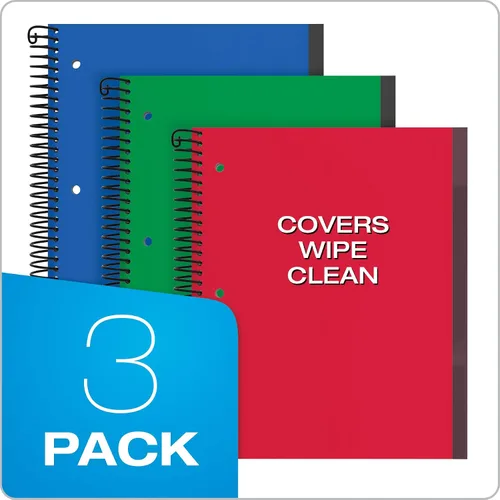Vista 6 de Oxford 89804 - Cuaderno de espiral, 3 temas, regla ancha, cubiertas de plástico duraderas, bobina fuerte, 3 bolsillos duraderos, 8.5 x 11 pulgadas
