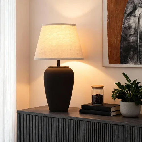 Vista 7 de YEPDIN TL3 - Lámpara de mesa de cerámica de 21.25 pulgadas, compacta y esmerilada, pantalla de tela cónica, decoración de cerámica para sala