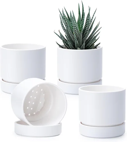 Vista 9 de Phoenix Vine 4 Inch Planter Pot with Drainage Hole & Saucer, Deep Water Catch Tray, Straight Cylindrical Round Pot for Plants, Olive, Pack of 1