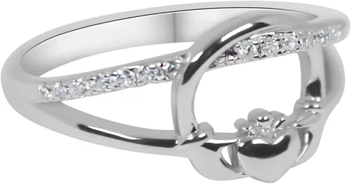 Vista 2 de Womens Irish Traditional Claddagh Ring 925 Sterling Silver Cubic Zirconia Statement Ring Love Loyalty and Friendship Heart