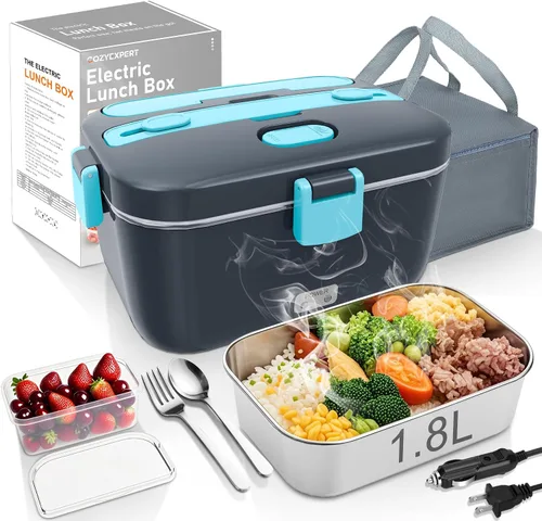Vista 10 de COZYEXPERT Lonchera Eléctrica Portátil Calentadora de Alimentos 100W 1.8L Calentador de Alimentos Portátil para Adultos 12V/24V/110-230V para Negro