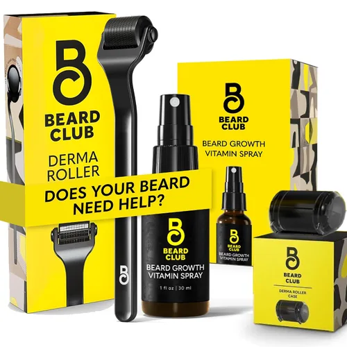 Vista 10 de The Beard Club Premium Derma Roller y Aceite para el Crecimiento de Barba - Rodillo de microagujas con 540 microagujas de titanio para la cara