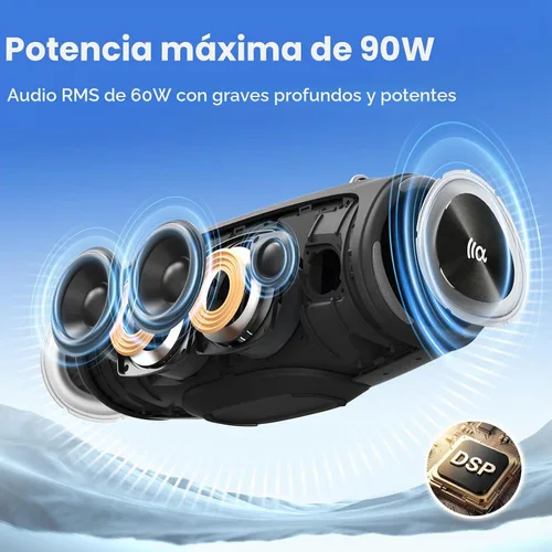 Vista 2 de TAZATA Altavoz Bluetooth inalámbrico, altavoces para exteriores Boombox con Negro