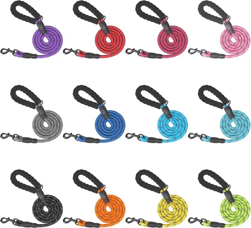 Vista 10 de BEAUTYZOO Paquete de 3 correas de cuerda resistente para perros, correa de nailon para mascotas de 6 pies con hilo reflectante, mango acolchado