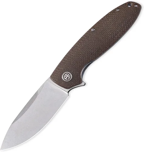 Vista 4 de Petrified fish PFB01 Terra,3.54" D2 Hoja de acero, Micarta Handle Flipper Liner lock Cuchillo plegable (verde)