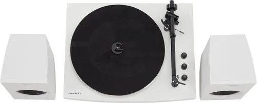 Vista 3 de Crosley T150B-WH - Moderno sistema de tocadiscos Bluetooth de 2 velocidades con brazo de tono ponderado variable y altavoces estéreo, color blanco