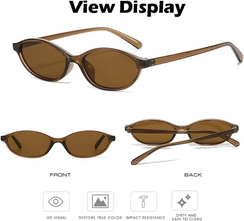 Vista 4 de Gafas de sol ovaladas para mujer, estilo retro, elegante, ojo de gato de los años 90, ligeras, estrechas, modernas 3 piezas amarillo+marrón+leopardo