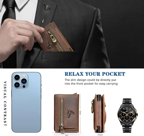 Vista 2 de Handadsume Grueso caballo loco cuero viaje regalo bolsillo frontal con moneda bolsillo tarjeta caso organizador Rfid cartera para hombres hombres