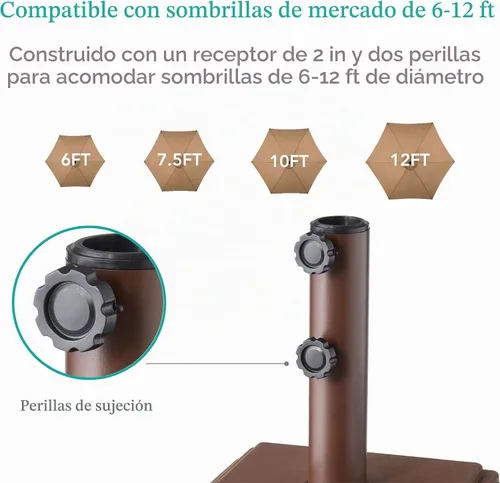 Vista 6 de Best Choice Products Base de sombrilla móvil rellenable, base resistente, soporte de mercado cuadrado escalonado para patio, terraza, exterior con 4