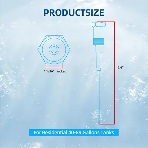 Vista 2 de Varilla de ánodo alimentada para calentador de agua caliente, varilla de ánodo eléctrico de cabeza hexagonal para tanque de 40 a 120 galones