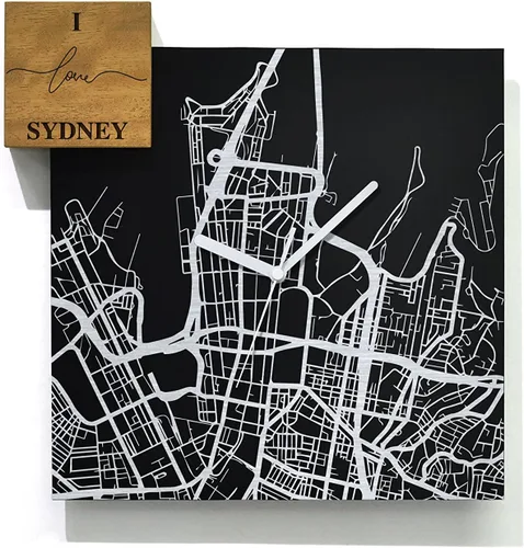 Vista 49 de Modern Wall Clock - Black Aluminum with Silver Fiber Laser Engraving - Square - Contemporary Design - Personalized City Map - Home Town - Location