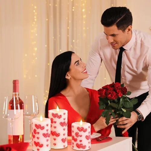 Vista 5 de Baquler 3 velas LED de Navidad sin llama de bastón de caramelo pastel, velas LED de menta con purpurina roja y blanca, funciona