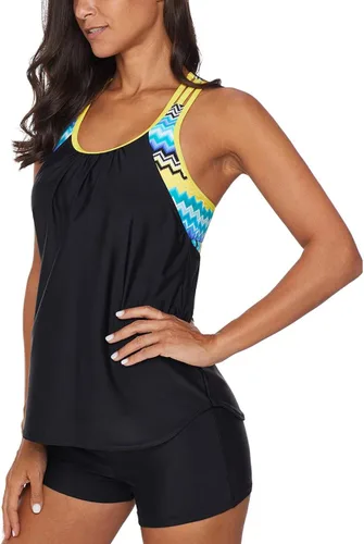 Vista 3 de Actloe Traje de baño de dos piezas con estampado floral y espalda en T para mujer