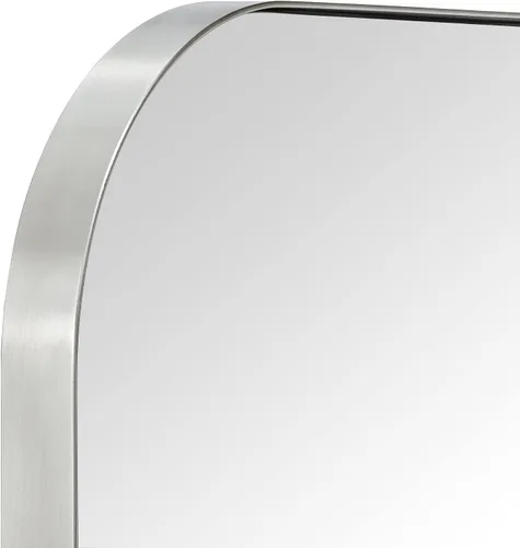 Vista 5 de Espejo de pared rectangular redondeado de níquel cepillado de 22 x 30 pulgadas, espejo de pared rectangular con marco de metal de acero inoxidable
