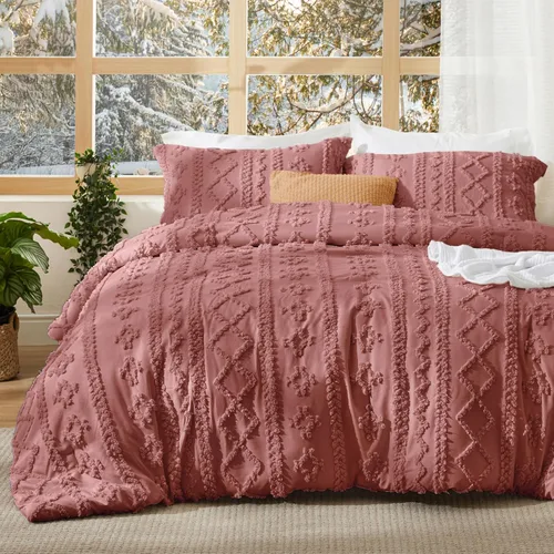 Vista 28 de Bedsure Juego de edredón bohemio copetudo, tamaño individual, juego de cama bohemio azul pizarra, GentleSoft™ 2 piezas de ropa de cama bordada