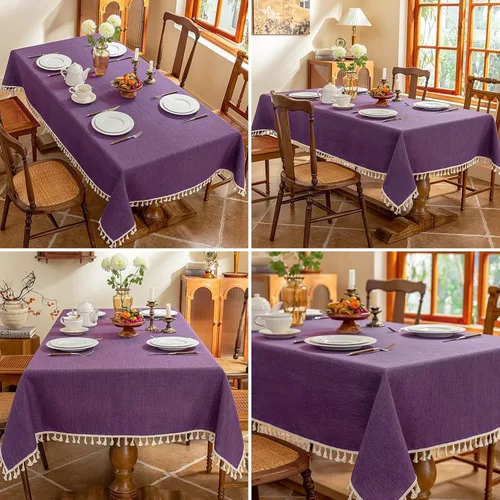 Vista 3 de AmHoo Mantel de mezcla de lino, mantel rectangular de 7.12 oz/m² con costuras y borlas para cocina, comedor, boda, bufé, 55 x 55 pulgadas