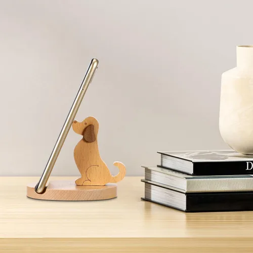 Vista 7 de Didiseaon Soporte de madera para teléfono celular con forma de cachorro, soporte para teléfono inteligente, soporte para tableta, soporte manos