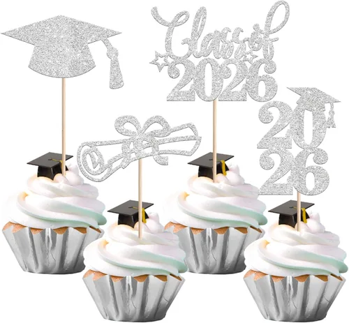 Vista 33 de Rsstarxi Paquete de 40 decoraciones para cupcakes Class of 2025 Congrats Grad 2025 Grad Cap Diploma Cupcake Picks Decoraciones para So Proud of You
