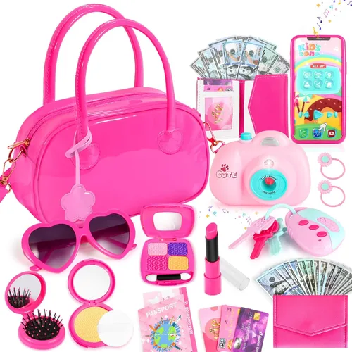 Vista 9 de INNOCHEER Bolso de niñas pequeñas, bolso de juguete para niños con maquillaje de fantasía, bolso de juego para niñas pequeñas, bolso de juego