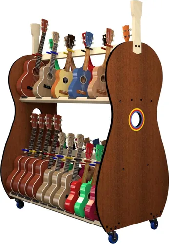 Vista 9 de Carrito de almacenamiento de ukelele móvil para escuelas (18) – The Band Room Estante para aula de música Fabricado en Estados Unidos