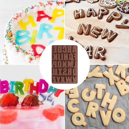 Vista 6 de Ymapinc Moldes de silicona para chocolate, 26 cavidades del alfabeto, decoración de pasteles, fácil liberación, molde de regalo de fiesta, 10.67 x