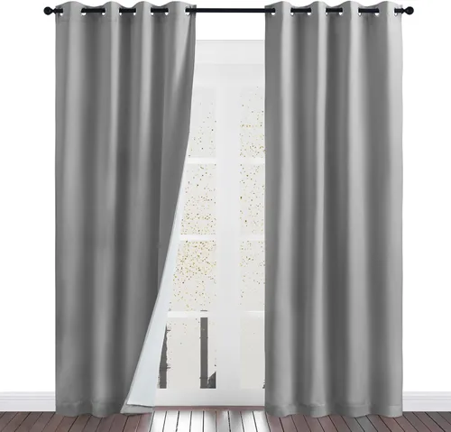 Vista 10 de NICETOWN Cortinas de Lino Sintético Angora con Barrera de Sonido que Aísla el Polvo, 100% Opacas, de 84 Pulgadas de Largo, 1 Panel, Cortinas