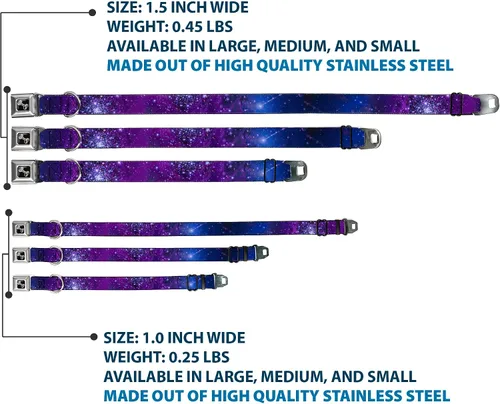 Vista 3 de Buckle-Down Collar de perro con hebilla de cinturón de seguridad, color azul galaxia/morado, 1 pulgada de ancho, se adapta a cuello de 9 a 15