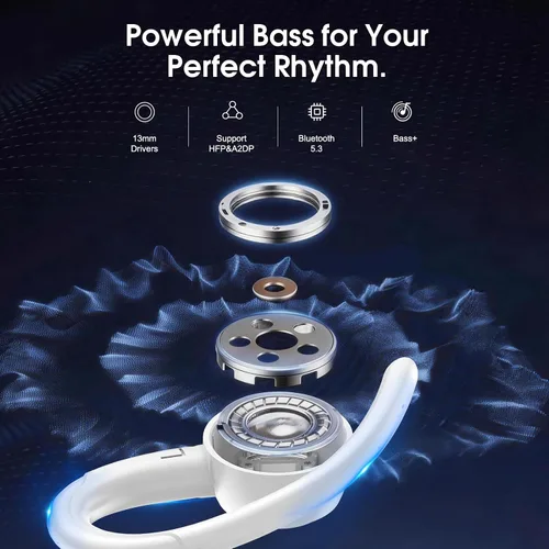 Vista 2 de Auriculares deportivos inalámbricos con gancho para la oreja, 48H Deep Bass/ENC Mic Ear Buds White Wireless Earphone with LED Display, Bluetooth