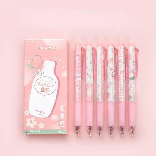 Vista 10 de 6 bolígrafos kawaii borrables con borradores, bonitos bolígrafos de gel con estampado de dibujos animados kawaii de 0.020 in, bolígrafos de tinta