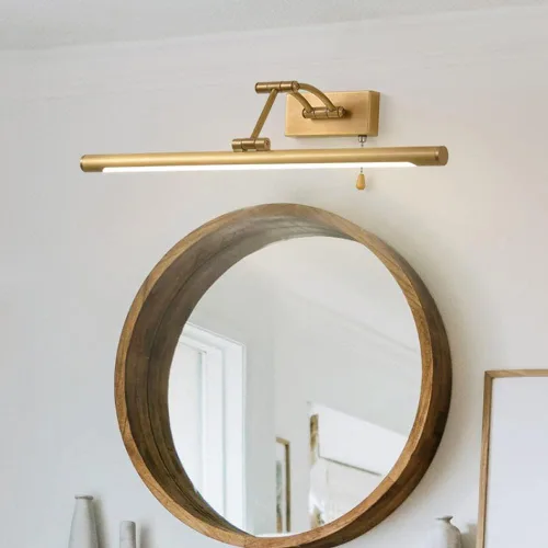 Vista 2 de Lámpara de pared LED ajustable de cobre para espejo de baño: lámpara de tocador moderna con interruptor de cadena para UNA decoración elegante