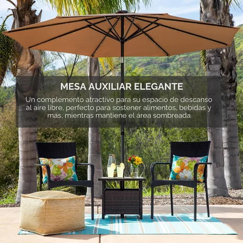 Vista 7 de Best Choice Products Mesa auxiliar de mimbre con agujero para paraguas, mesa auxiliar cuadrada de ratán de polietileno para patio, jardín, piscina