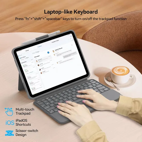 Vista 6 de Funda de teclado para iPad de décima generación: teclado mágico estilo Bluetooth recargable con trackpad incorporado, teclas retroiluminadas, diseño