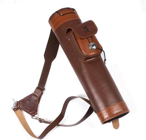 Vista 4 de TOPARCHERY - Aljaba Tradicional para Hombro y Espalda de Cuero con Bolso Grande, Correas Hechas a Mano, Marrón