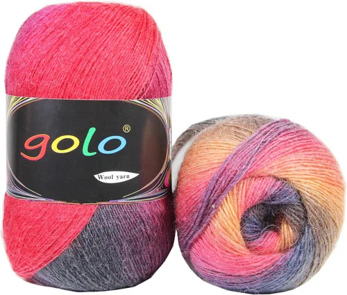 Vista 19 de Hilo de lana golo para tejer 200 yardas, hilo Cachemire multicolor arcoíris
