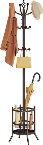 Vista 10 de Perchero con Soporte para Paraguas, Árbol de Abrigos Independiente con 16 Ganchos, Soporte para Perchero para Sala de Estar, Dormitorio, Oficina