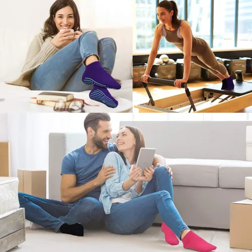 Vista 2 de ELUTONG Calcetines antideslizantes para yoga pilates 4 pares de calcetines adhesivos de ballet entrenamiento hospital para mujer