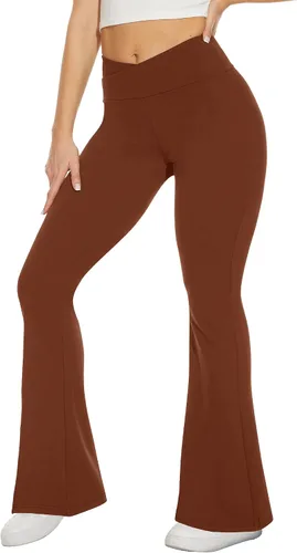 Vista 169 de TNNZEET Leggings acampanados negros para mujer, pantalones de yoga cruzados con bolsillos, corte de bota, leggings acampanados