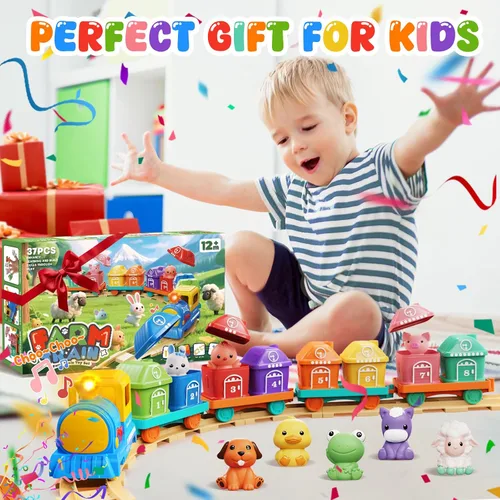 Vista 9 de Juguetes para niños y niñas de 1-2-3, juego de tren para niños pequeños de 2 a 4 años con música y luz, juguetes para niños de 1, 2 y 3 años