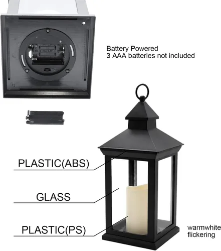 Vista 3 de Linterna negra de granja de 14 pulgadas, vela LED parpadeante con [Paquete de 1] NEGRO - Blanco cálido LED parpadeante