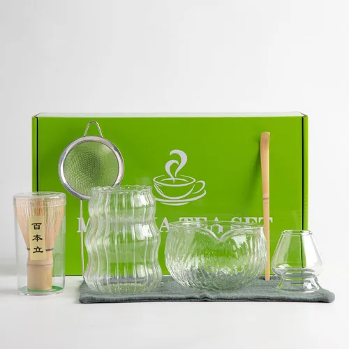 Vista 2 de DWEHIXBUY Juego de té matcha japonés de 7 piezas, kit de matcha con cuenco de matcha (con boquilla de vertido), batidor de matcha, soporte